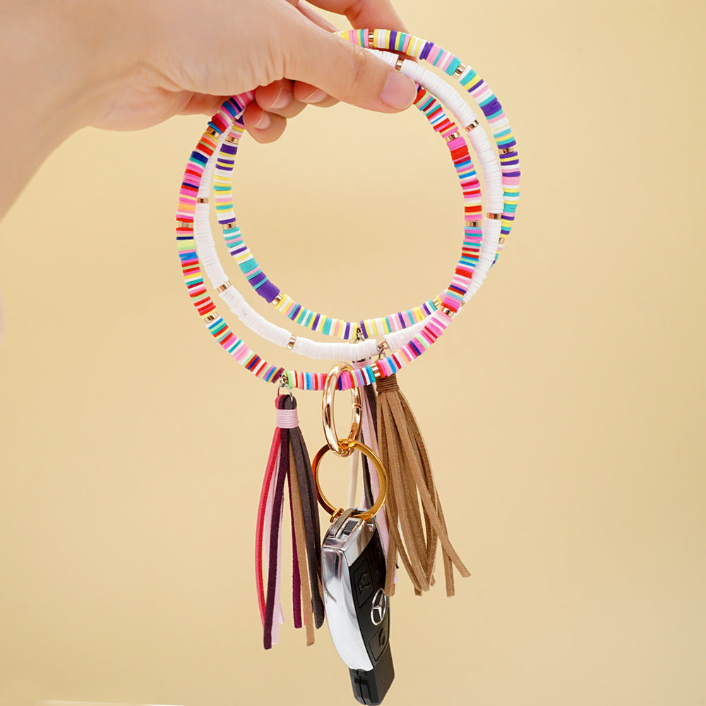 Wholesale Bohemian Clay Tassel Beaded Keychain